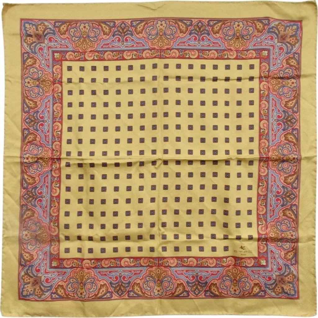 205163ax (S1) Etro Scarf Mini Paisley Ocher Silk